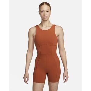Nike Dri-Fit Yoga Luxe Short Leg Burnt Orange Rust Romper Body Suit Size Medium